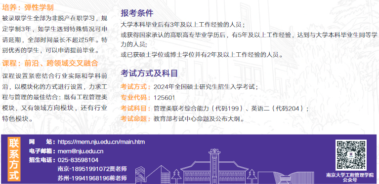 2024年南京大学工程管理硕士（MEM）项目介绍